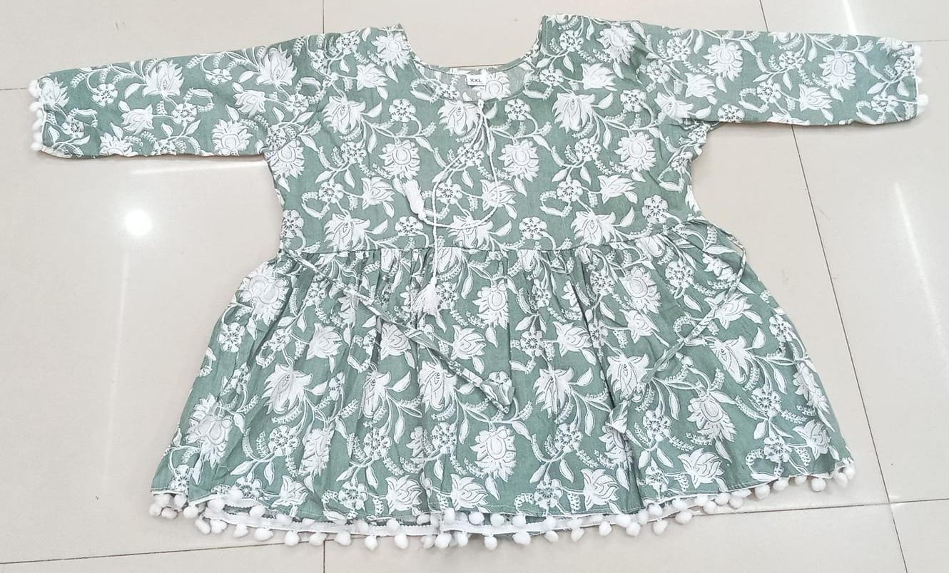 Trendy Floral Print Cotton Short Frock Kurti