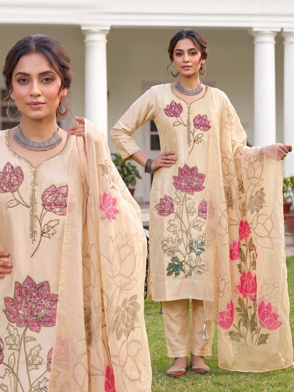 Budget-Friendly Roman Glass Silk 3pc Suit Set