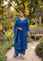 Pure Cotton 60*60 Leheriya Printed 3-Piece Kurti Pant Dupatta Set (Sizes 3XL to 6XL)