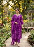 Pure Cotton 60*60 Leheriya Printed 3-Piece Kurti Pant Dupatta Set (Sizes 3XL to 6XL)