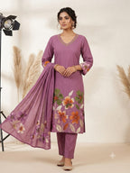 New Concept Premium Cotton Floral Printed 3-Piece Kurti Pant Dupatta Set (Sizes 46 to 54)