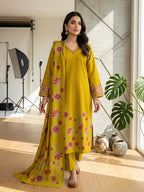 New Concept Premium Cotton Floral Printed 3-Piece Kurti Pant Dupatta Set (Sizes 46 to 54)