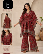 Trendy Pure Cotton Kalamkari / Ajrakh Printed Kaftan Co-Ord Set with Plazo (Sizes M to XXL)