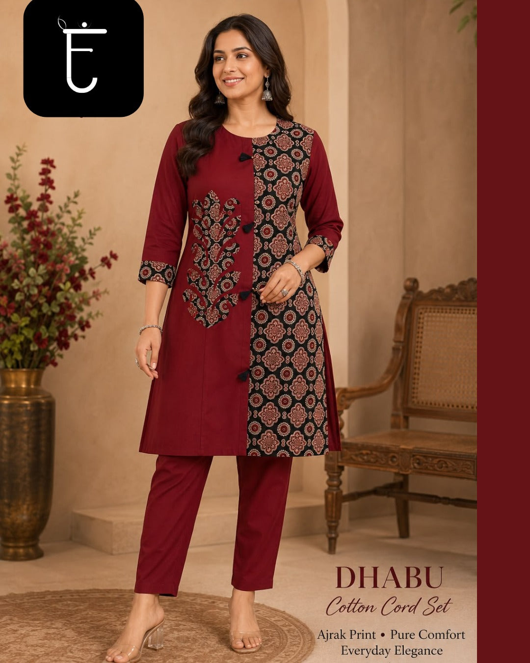 Authentic Dhabu Cotton Ajrakh Print Designer Co-Ord Set (Sizes M to XXL)