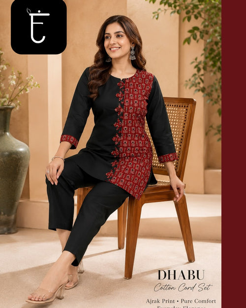 Authentic Dhabu Cotton Ajrakh Print Designer Co-Ord Set (Sizes M to XXL)