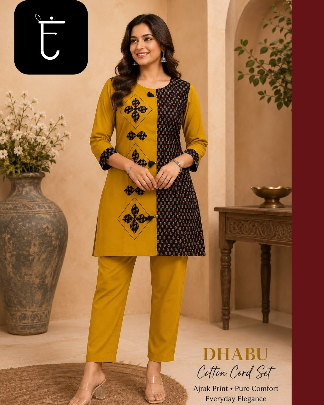 Authentic Dhabu Cotton Ajrakh Print Designer Co-Ord Set (Sizes M to XXL)