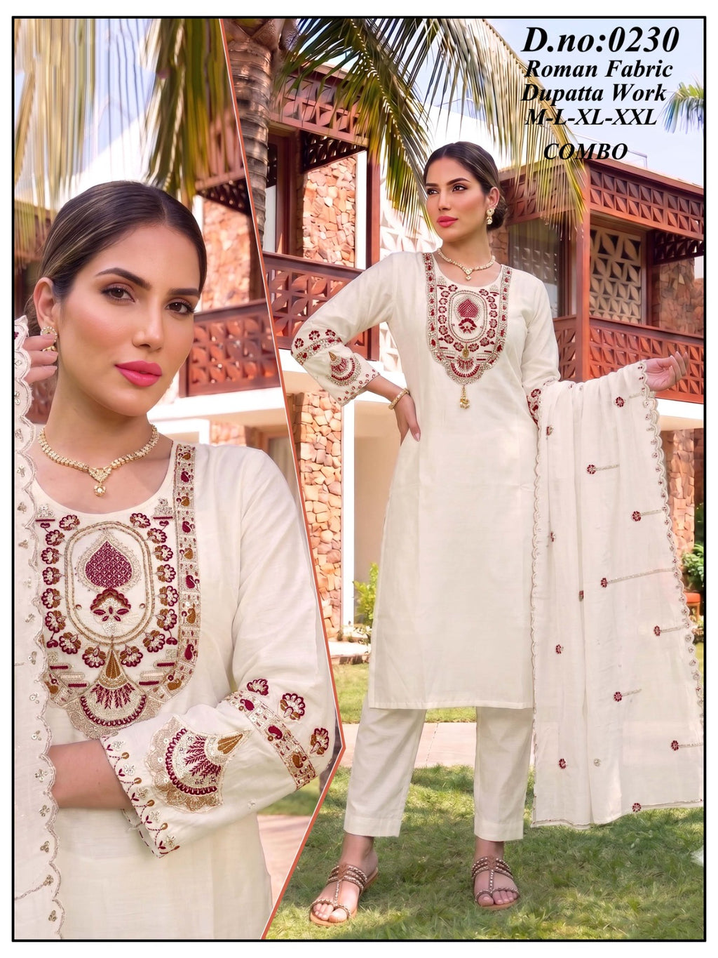 Designer Roman Silk Kurti Pant Set with Heavy Embroidered Dupatta
