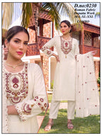 Designer Roman Silk Kurti Pant Set with Heavy Embroidered Dupatta