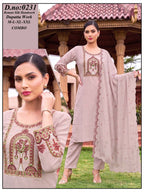 Elegant Olive Green Roman Silk Handwork Kurti Pant Set with Dupatta
