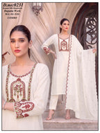 Elegant Olive Green Roman Silk Handwork Kurti Pant Set with Dupatta