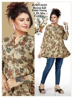 Women's Premium 22kg Heavy Rayon Floral Foil Print Peplum Short Kurti / Tunic Combo