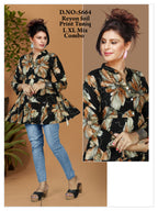 Women's Premium 22kg Heavy Rayon Floral Foil Print Peplum Short Kurti / Tunic Combo