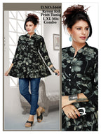 Women's Premium 22kg Heavy Rayon Floral Foil Print Peplum Short Kurti / Tunic Combo