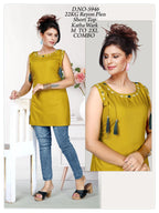 Women's Premium 22kg Heavy Rayon Plain Short Kurti / Top with Katha Work & Tassels