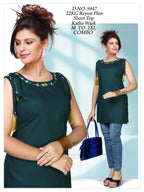 Women's Premium 22kg Heavy Rayon Plain Short Kurti / Top with Katha Work & Tassels