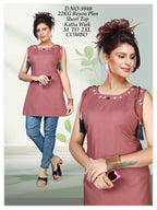 Women's Premium 22kg Heavy Rayon Plain Short Kurti / Top with Katha Work & Tassels