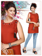 Women's Premium 22kg Heavy Rayon Plain Short Kurti / Top with Katha Work & Tassels