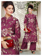Women's Vatican Discharge Print Collar A-Line Kurti with Plain Plazo Co-Ord Set(2-Piece)