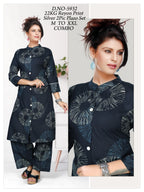 Women's Discharge Print Collar A-Line Kurti with Plain Plazo Co-Ord Set