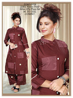 Women's Discharge Print Collar A-Line Kurti with Plain Plazo Co-Ord Set
