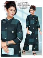 Women's Discharge Print Collar A-Line Kurti with Plain Plazo Co-Ord Set