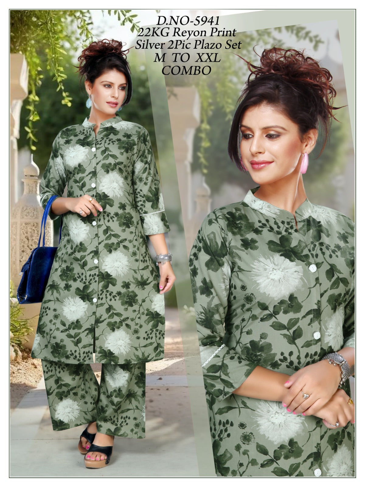 Women's Discharge Print Collar A-Line Kurti with Plain Plazo Co-Ord Set