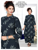 Women's Discharge Print Collar A-Line Kurti with Plain Plazo Co-Ord Set