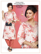 Women's Vatican Silver Print V-Neck Kurti with Matching Pant 2-Piece Set