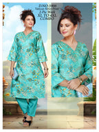 Women's Vatican Silver Print V-Neck Kurti with Matching Pant 2-Piece Set