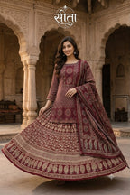 Traditional Cotton Ajrakh Print Short Kurti with Skirt & Dupatta Set