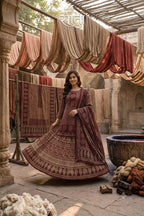Traditional Cotton Ajrakh Print Short Kurti with Skirt & Dupatta Set