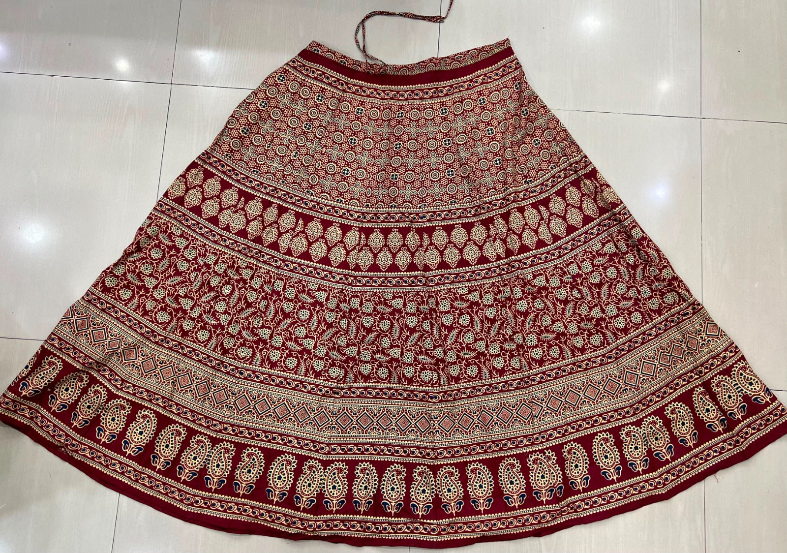 Traditional Cotton Ajrakh Print Short Kurti with Skirt & Dupatta Set