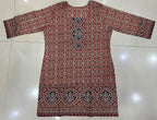 Traditional Cotton Ajrakh Print Short Kurti with Skirt & Dupatta Set