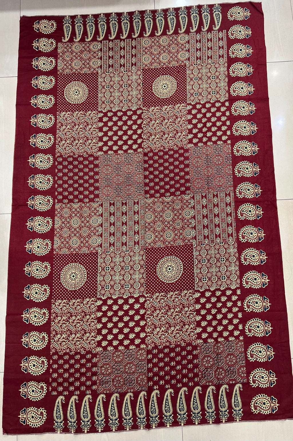 Traditional Cotton Ajrakh Print Short Kurti with Skirt & Dupatta Set