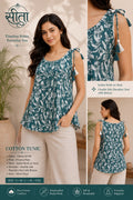 Pure Cotton 60*60 Procion Printed Short Tunic Top with Katha Work & Shoulder Dor