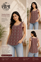 Pure Cotton 60*60 Procion Printed Short Tunic Top with Katha Work & Shoulder Dor