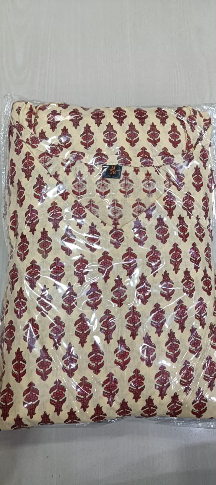 Cotton Printed 2-Piece Co-Ord Set – Long Kurti with Plazo & Shoulder Dori