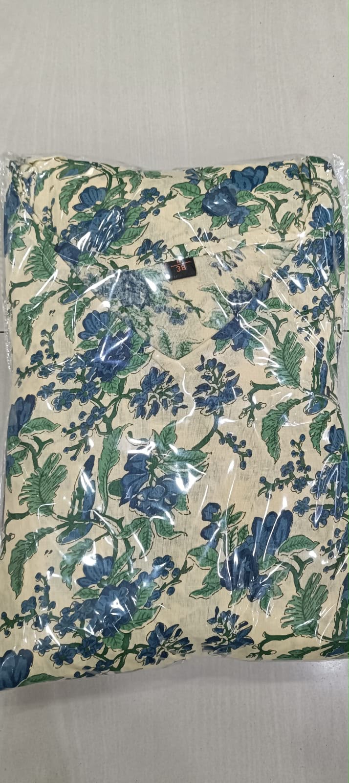 Cotton Printed 2-Piece Co-Ord Set – Long Kurti with Plazo & Shoulder Dori