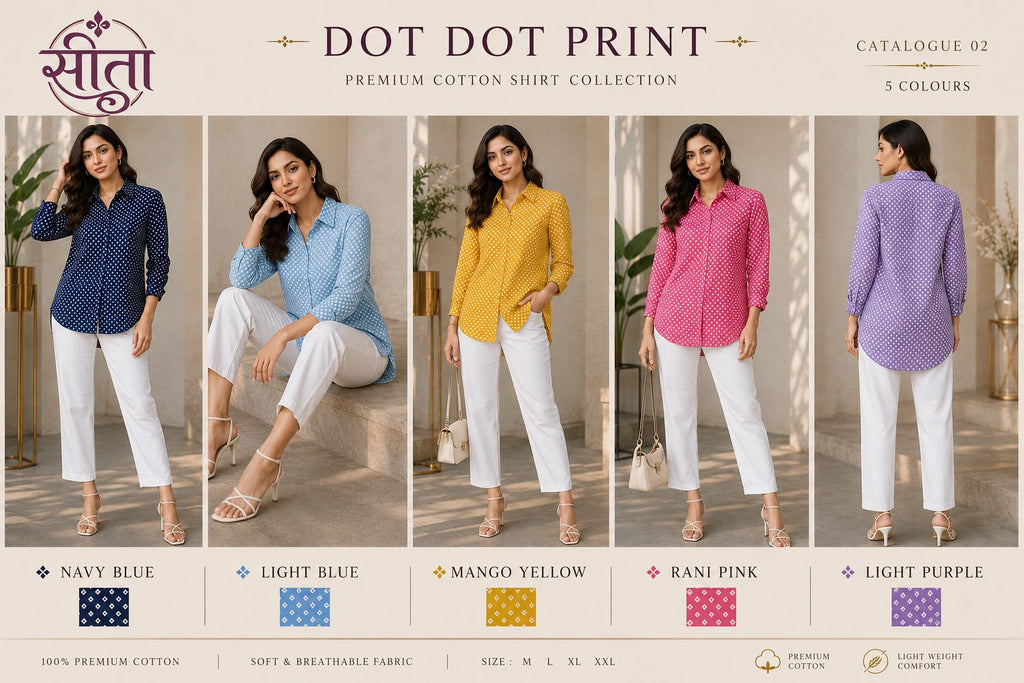 Premium Cotton 60*60 Bandhej Dot Print Women's Casual Shirt