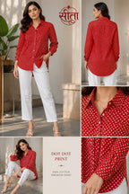Premium Cotton 60*60 Bandhej Dot Print Women's Casual Shirt