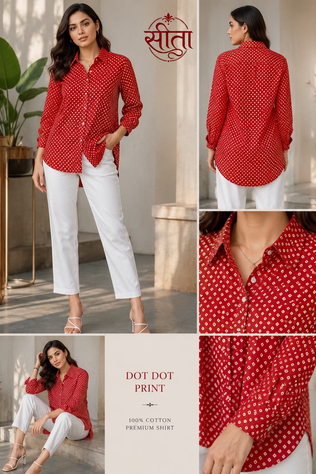 Premium Cotton 60*60 Bandhej Dot Print Women's Casual Shirt