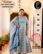 Premium Plus Size Cotton Frock Style 3PC Set with Soft Mul Cotton Dupatta
