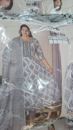 Premium Plus Size Cotton Frock Style 3PC Set with Soft Mul Cotton Dupatta