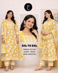 Plus Size Cotton Frock Style Printed Set with Matching Dupatta