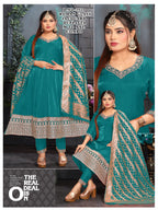 Elegant Glass Roman Silk Frock Suit with Jacquard Dupatta Set (Big Sizes: 3XL, 4XL, 5XL)