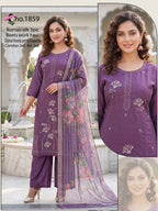 Elegant Roman Silk 3-Piece Kurti Set with Heavy Beads Work & Digital Braso Printed Organza Dupatta