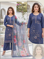 Elegant Roman Silk 3-Piece Kurti Set with Heavy Beads Work & Digital Braso Printed Organza Dupatta