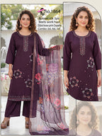 Elegant Roman Silk 3-Piece Kurti Set with Heavy Beads Work & Digital Braso Printed Organza Dupatta