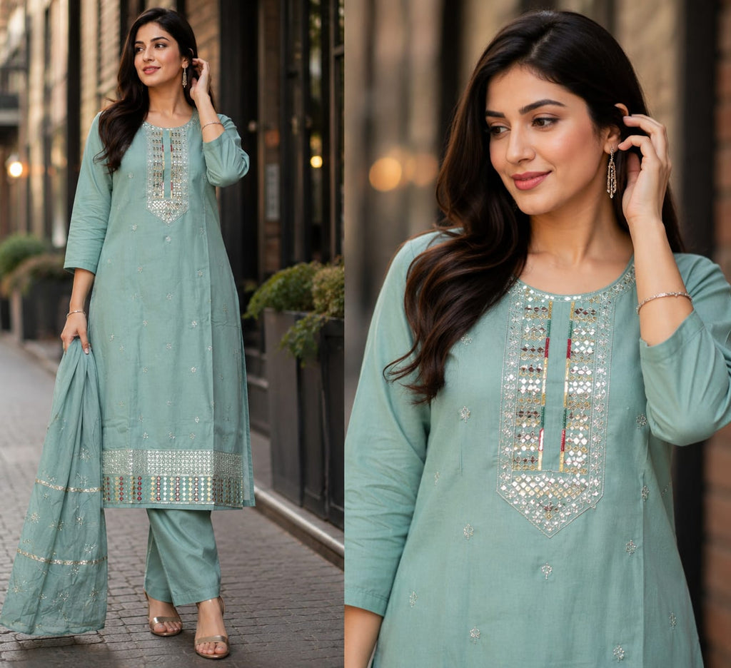Elegant Beige Roman Shimmer Silk Embroidered Kurta Set with Dupatta