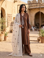 Elegant Olive Green Dhabu Cotton Embroidered Kurta Set with Dupatta